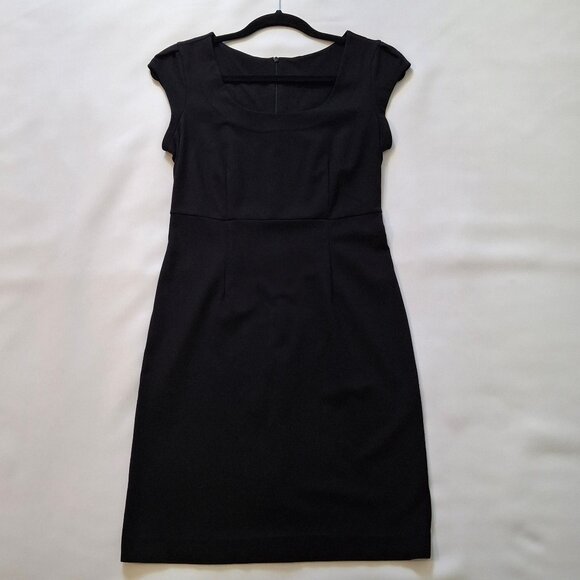 George Cap Sleeve Little Black Pencil Dress Size S Office Demure Sleek - Picture 1 of 12